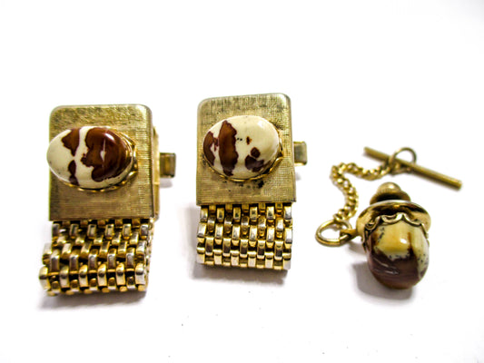 Jasper Gemstone Wraparound Mesh Cufflinks