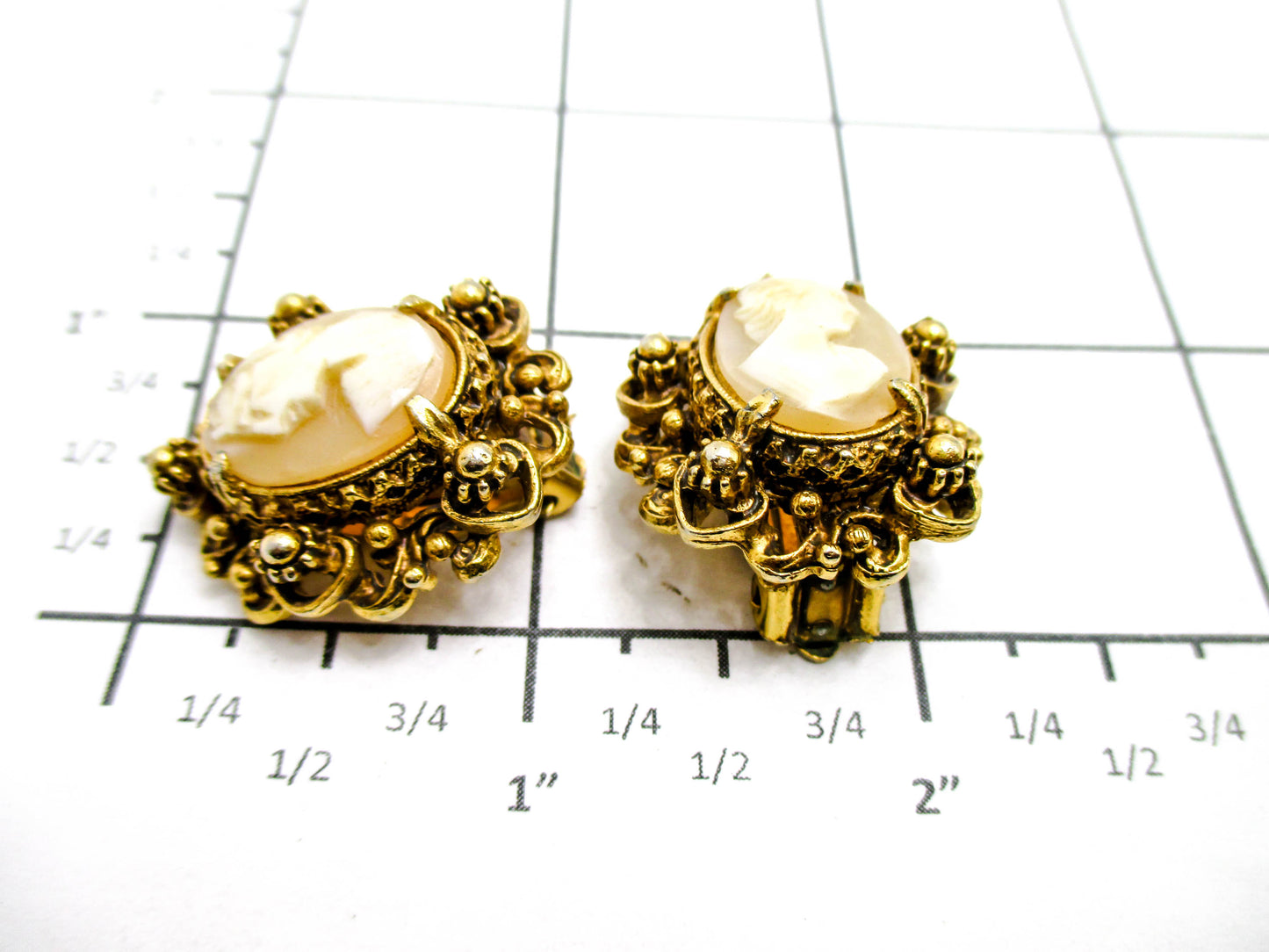 Florenza Cameo Ear Clips - Carved Shell Clip-on Earrings