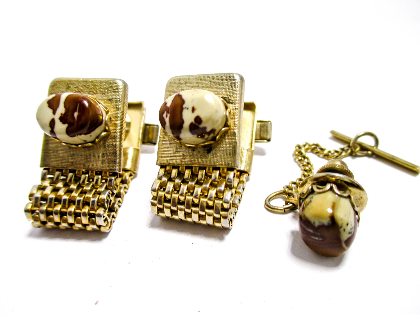 Jasper Gemstone Wraparound Mesh Cufflinks