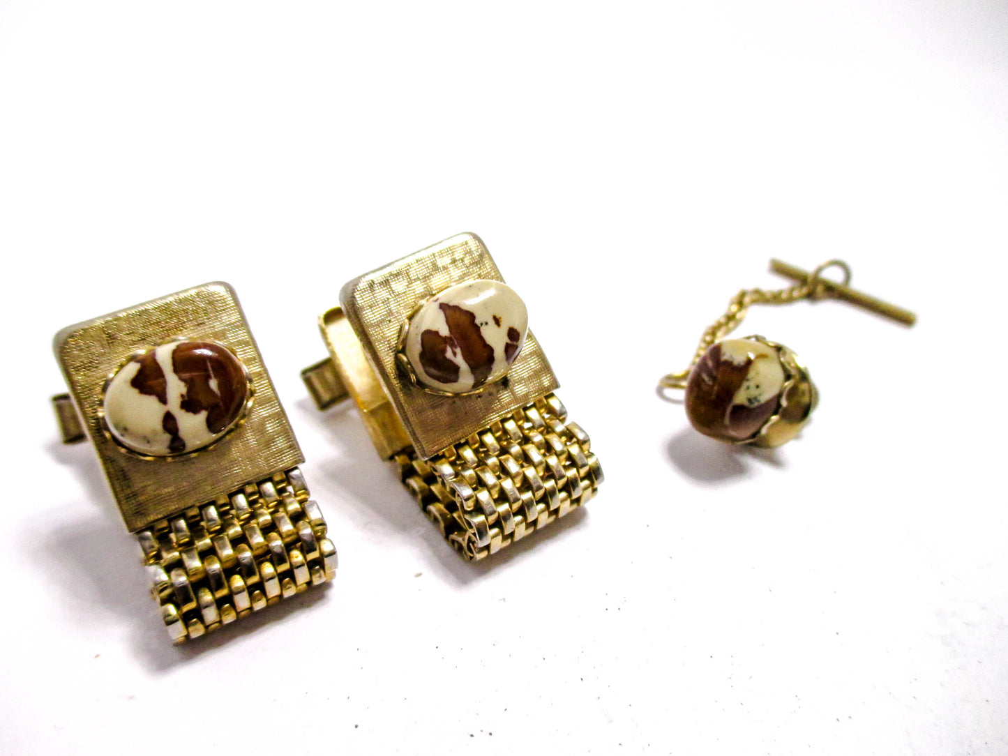 Jasper Gemstone Wraparound Mesh Cufflinks