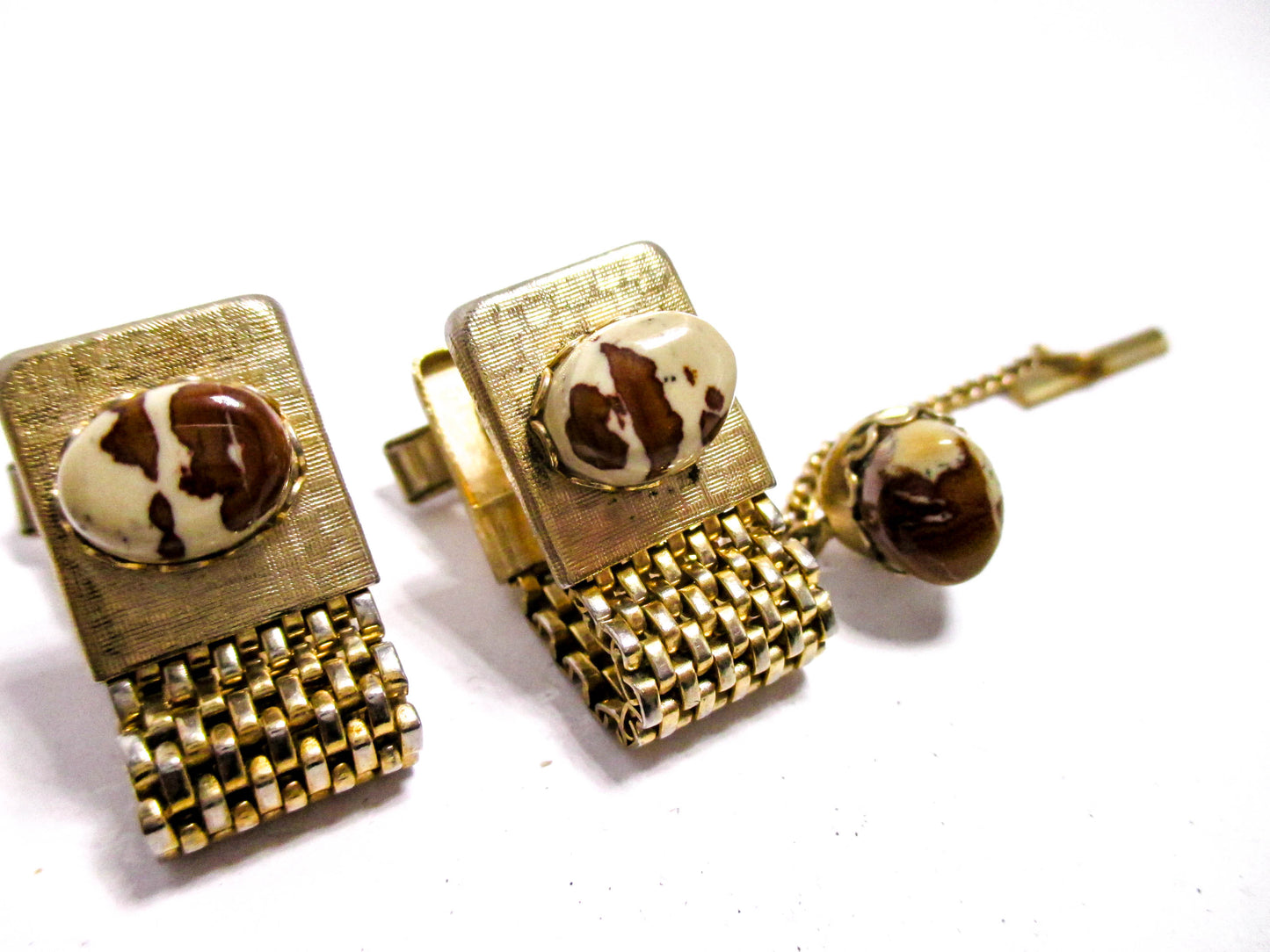 Jasper Gemstone Wraparound Mesh Cufflinks