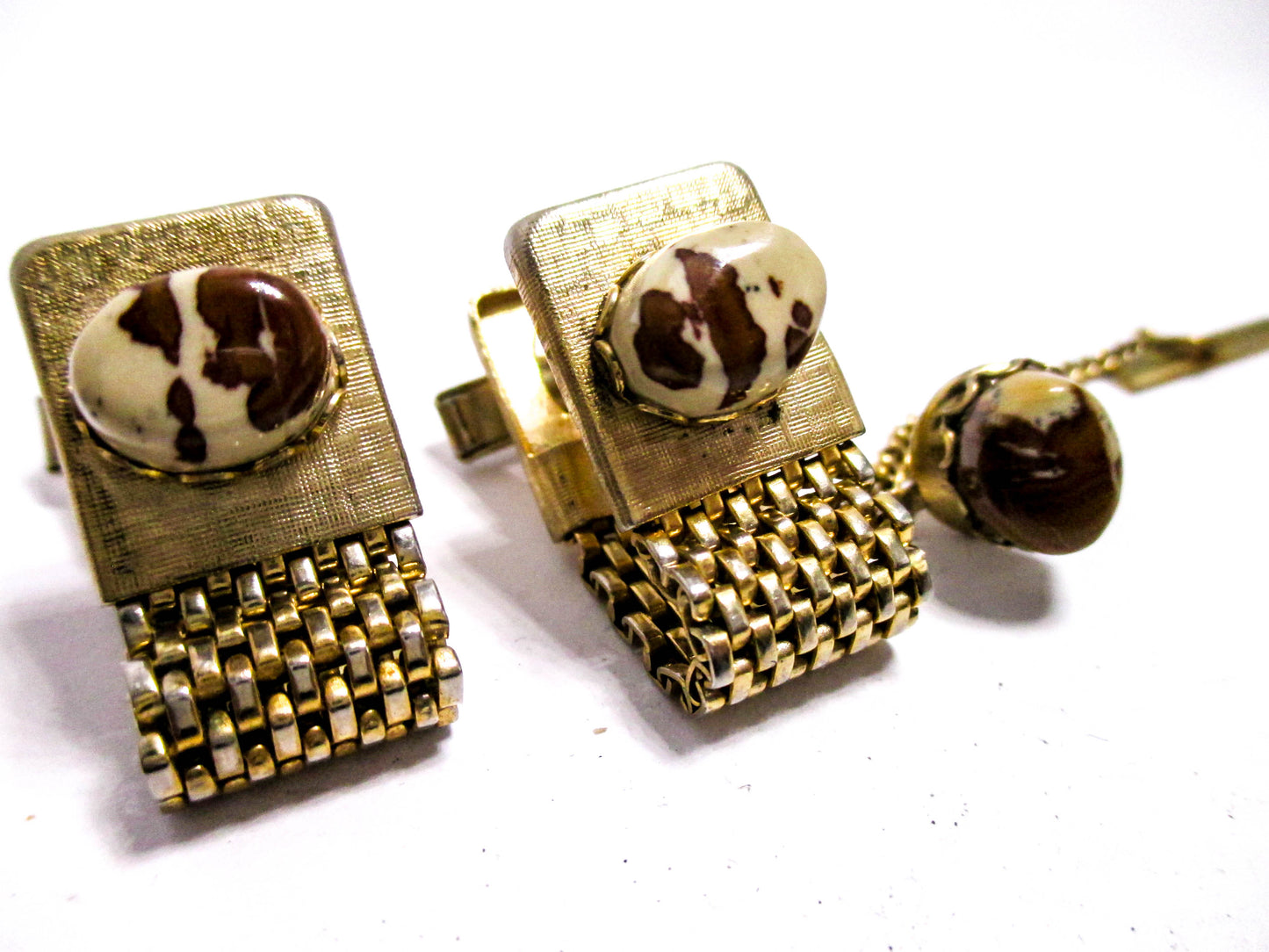 Jasper Gemstone Wraparound Mesh Cufflinks