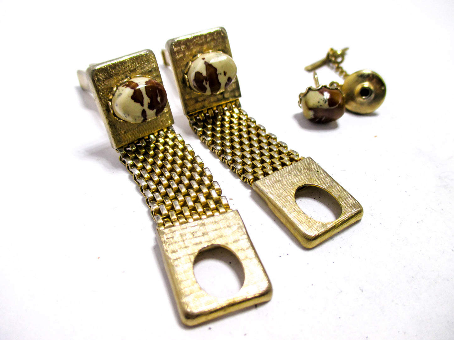 Jasper Gemstone Wraparound Mesh Cufflinks