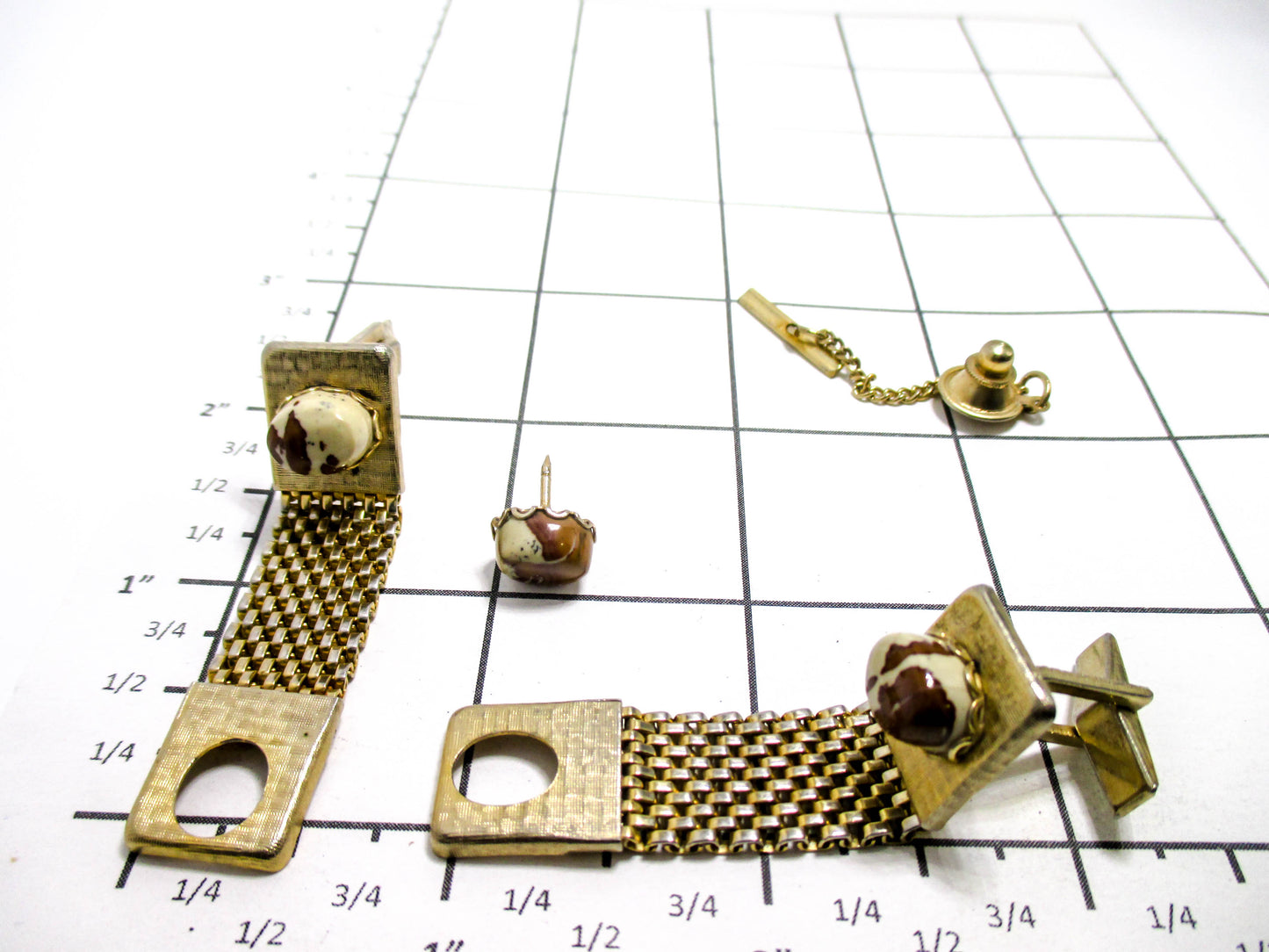 Jasper Gemstone Wraparound Mesh Cufflinks