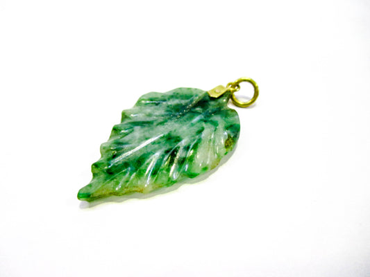 14K Nephrite Jade Leaf Pendant