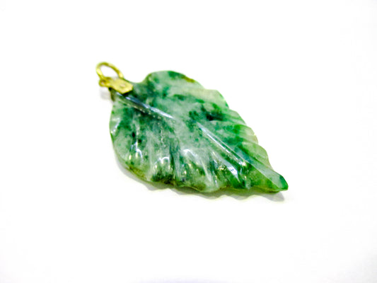 14K Nephrite Jade Leaf Pendant
