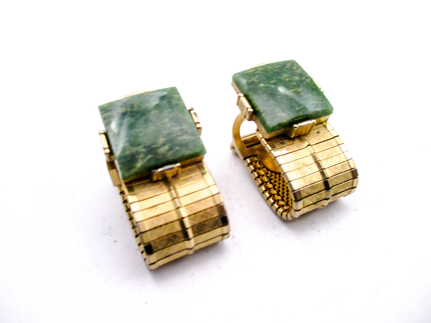Jade Cufflinks - Beautiful Gold Tone Wraparound Band