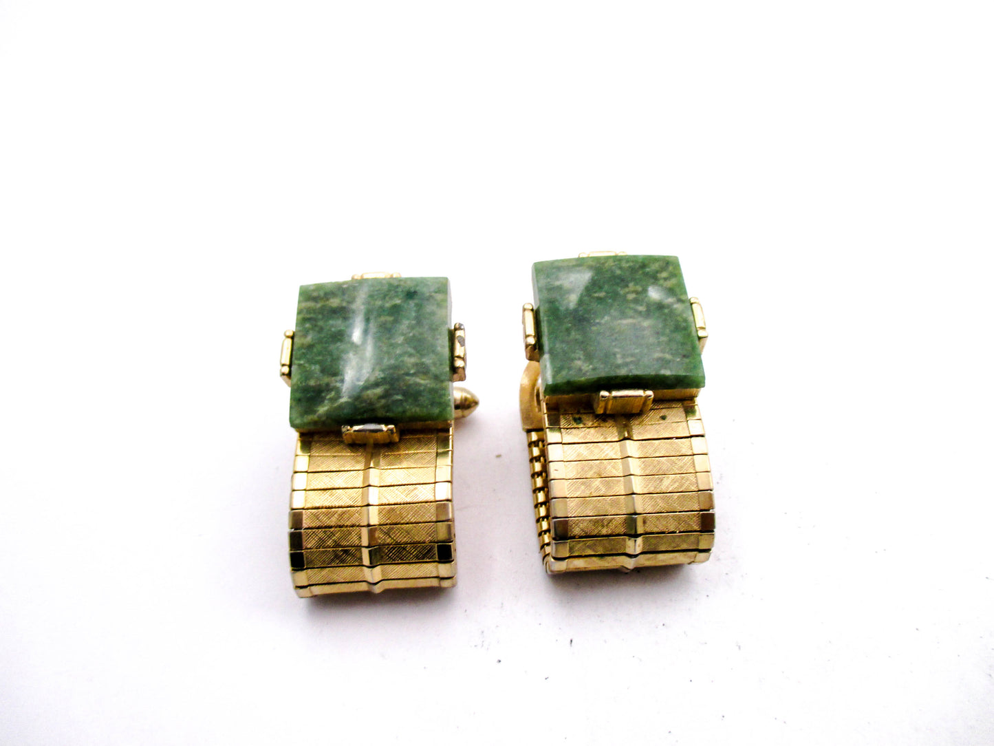 Jade Cufflinks - Beautiful Gold Tone Wraparound Band
