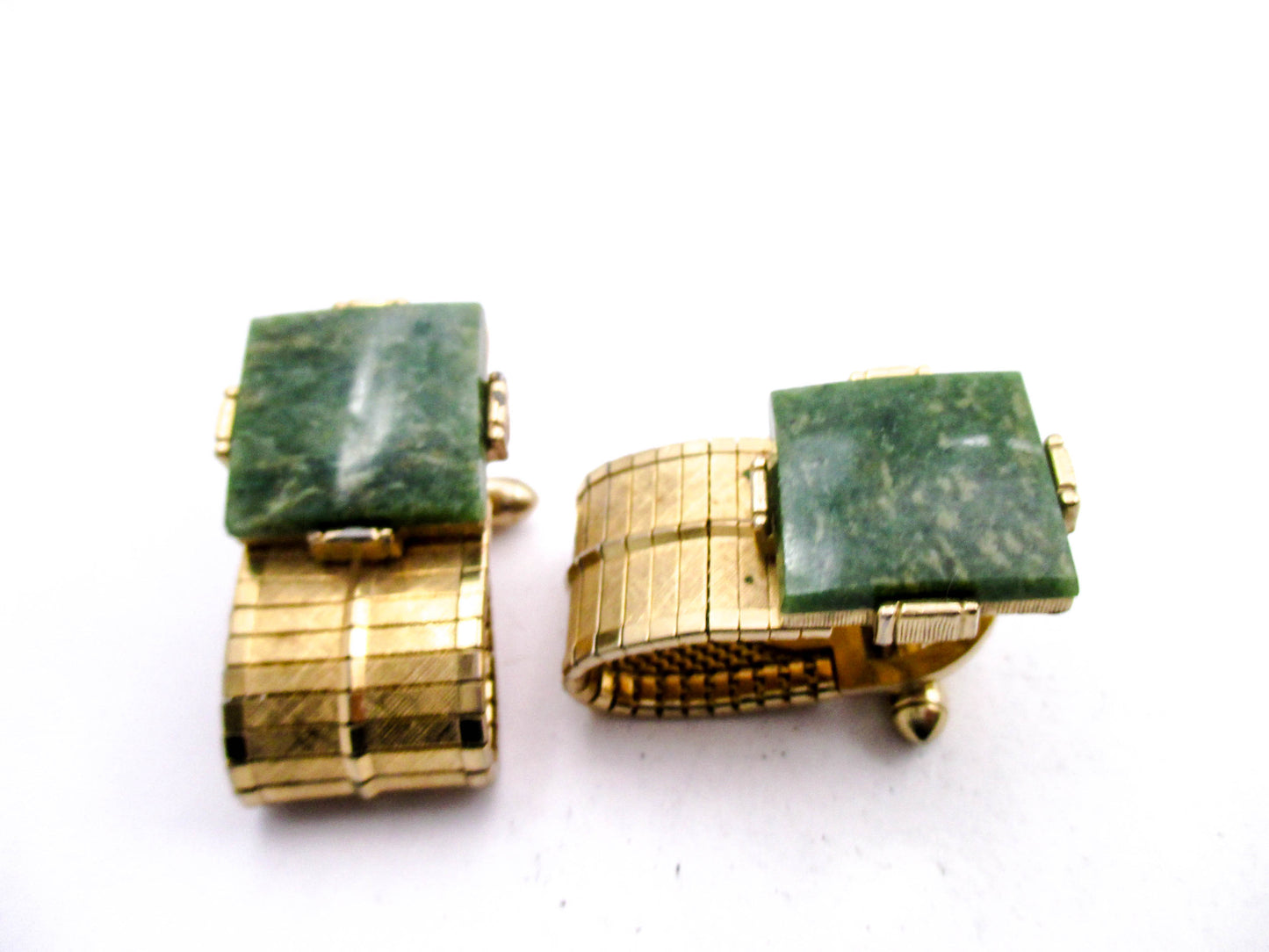 Jade Cufflinks - Beautiful Gold Tone Wraparound Band
