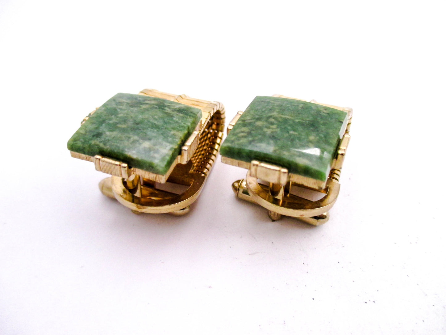Jade Cufflinks - Beautiful Gold Tone Wraparound Band