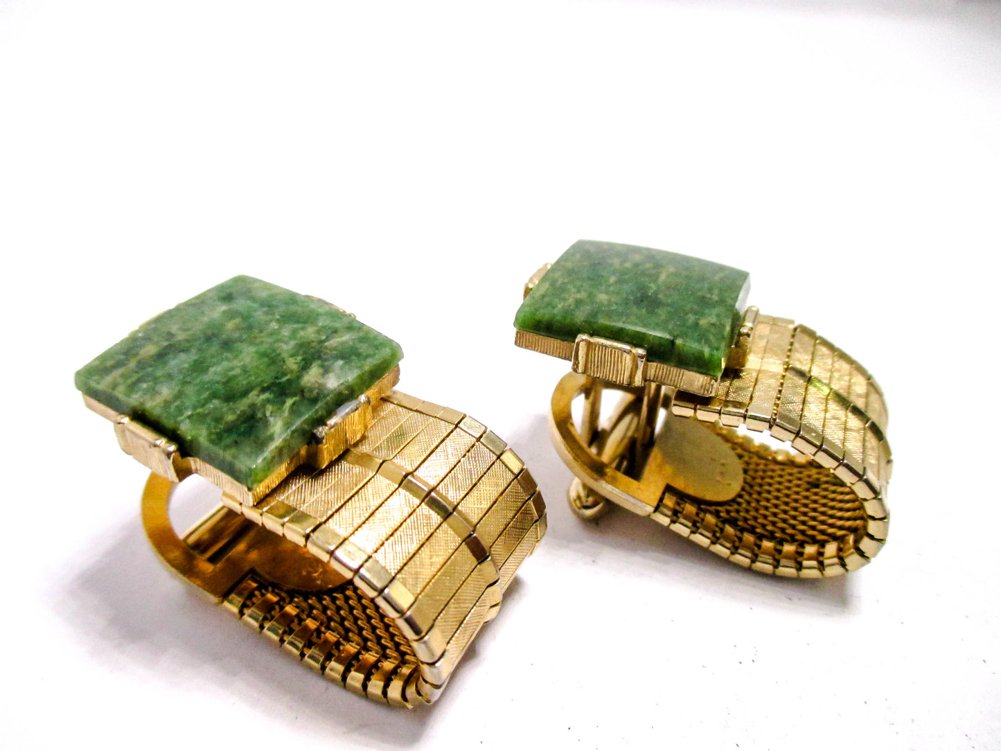 Jade Cufflinks - Beautiful Gold Tone Wraparound Band