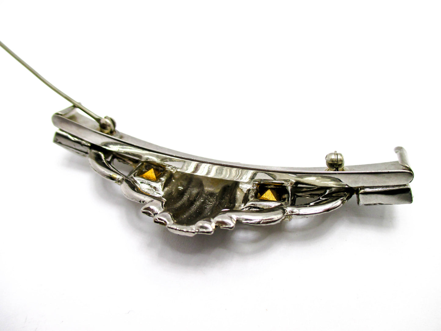 Art Deco Style Pin - Black Enamel and Clear Rhinestones