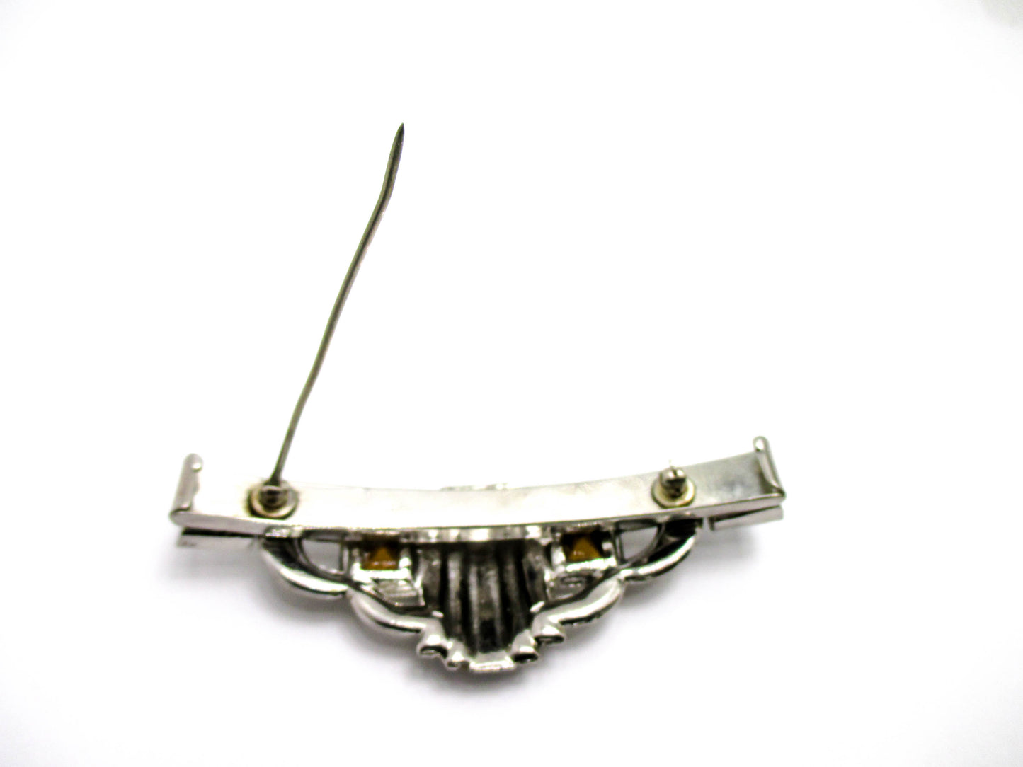 Art Deco Style Pin - Black Enamel and Clear Rhinestones