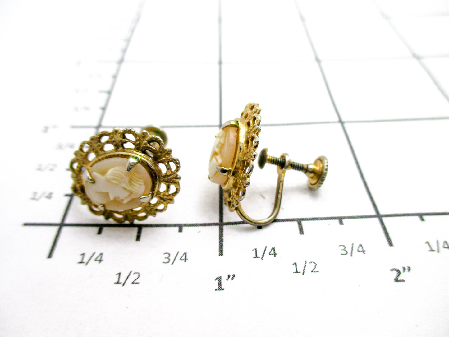Carved Shell Cameo Earrings - Screw Back Style