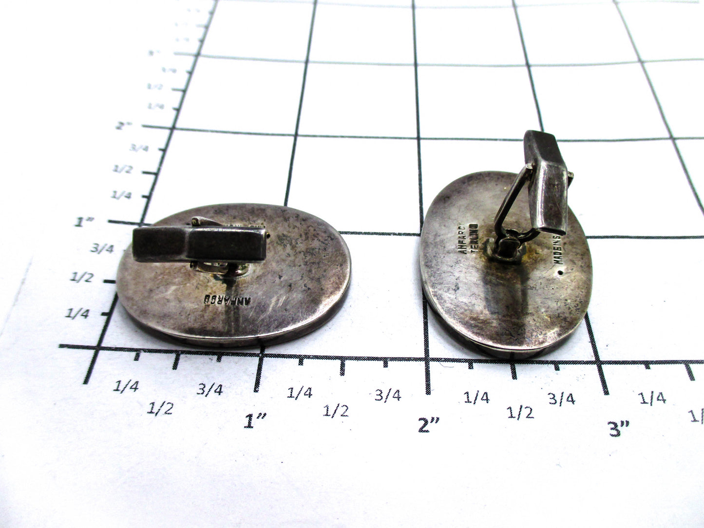 Siam Silver Niello Egyptian Revival Harp Cufflinks