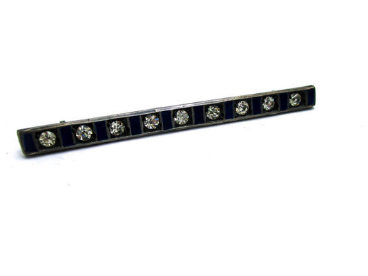 Blue Enamel and Rhinestone Bar Brooch Pin