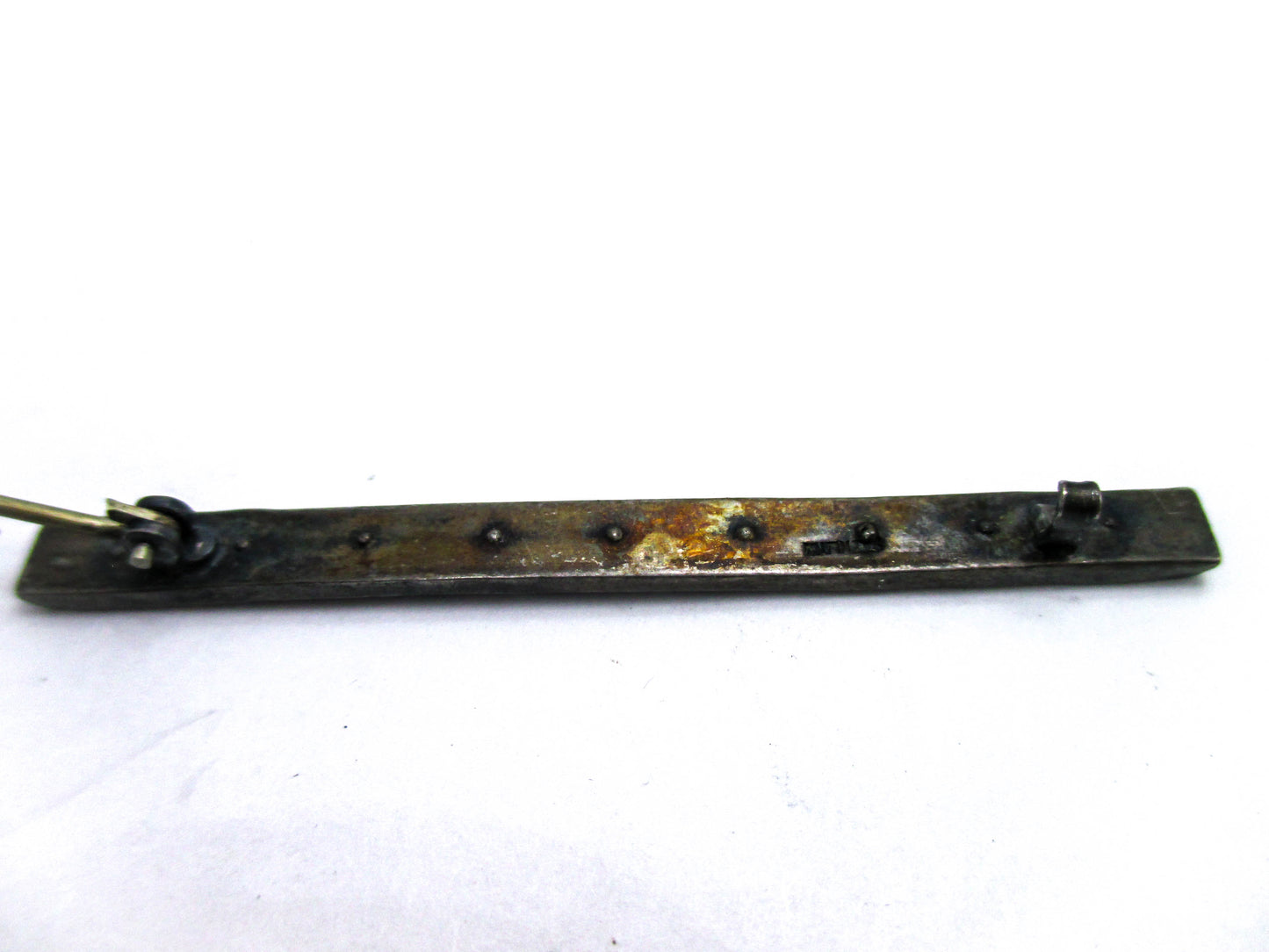 Blue Enamel and Rhinestone Bar Brooch Pin