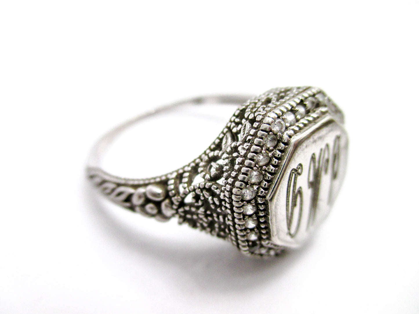 Vintage Signet Ring Sterling Silver - Middle Initial for Last Name "M"