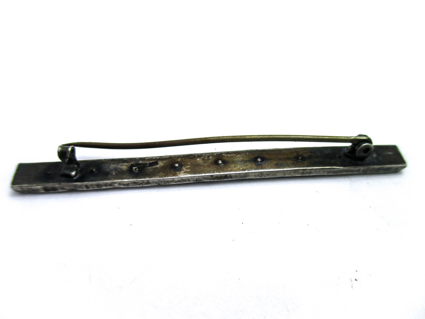 Blue Enamel and Rhinestone Bar Brooch Pin