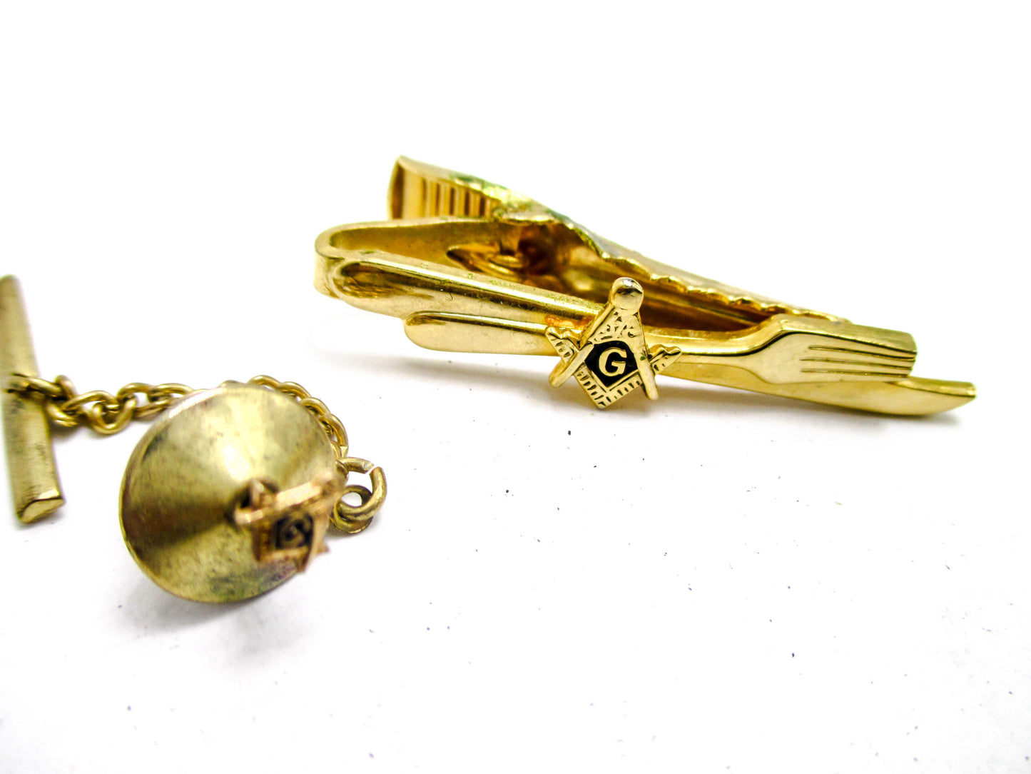 Masonic Knife & Fork Degree Tie Clasp with a Very Small Tie Pin
