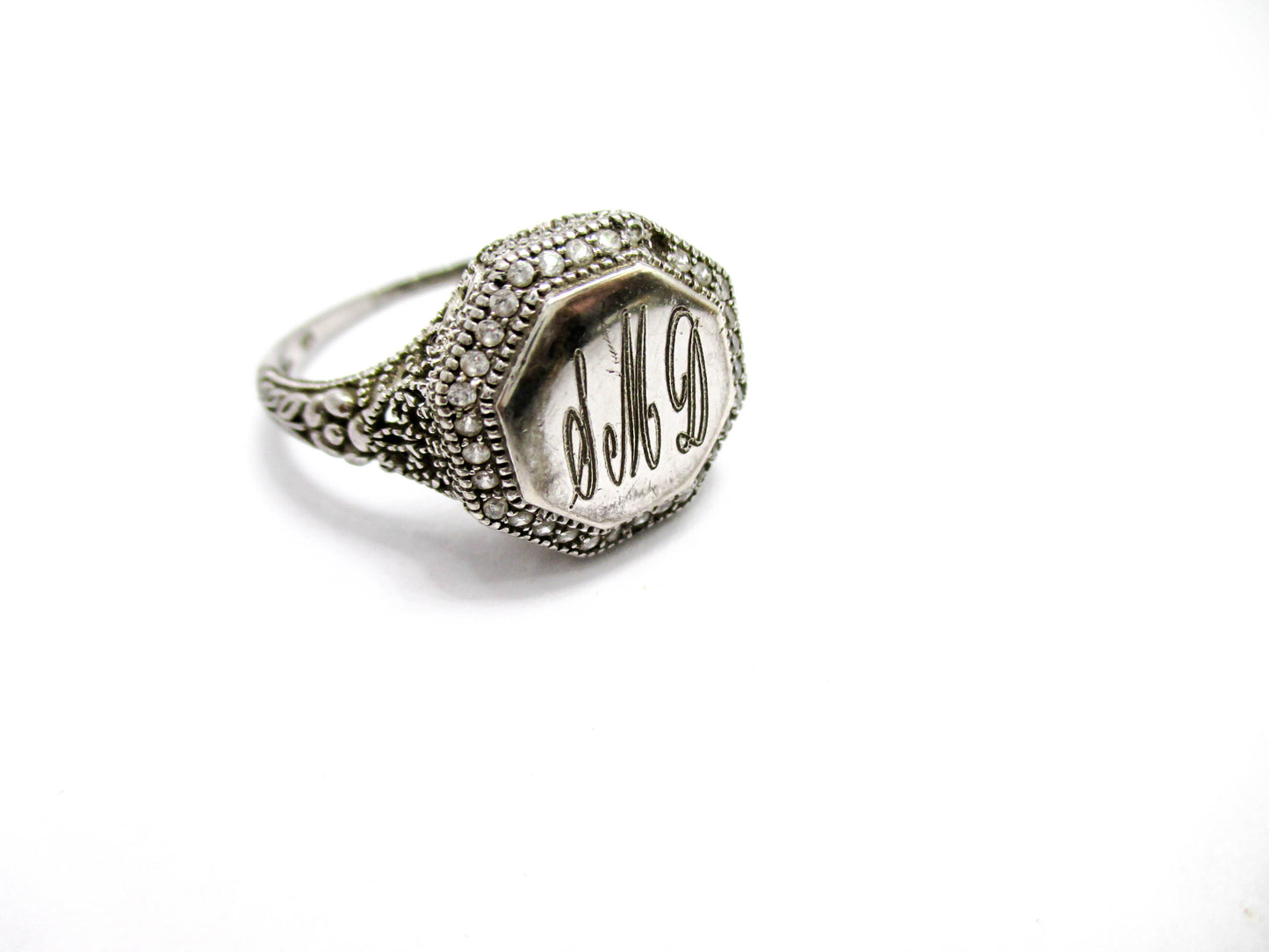 Vintage Signet Ring Sterling Silver - Middle Initial for Last Name "M"
