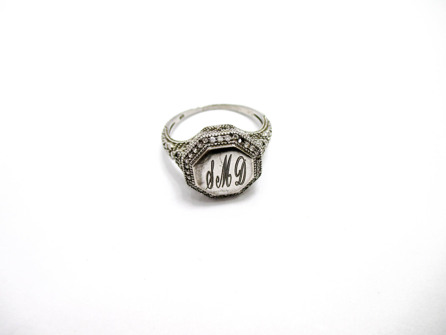 Vintage Signet Ring Sterling Silver - Middle Initial for Last Name "M"
