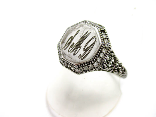 Vintage Signet Ring Sterling Silver - Middle Initial for Last Name "M"