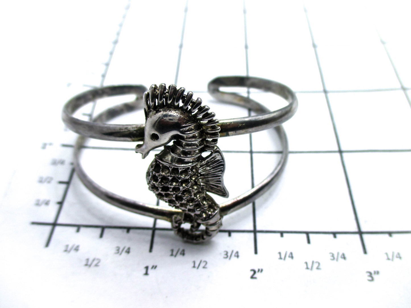 Vintage Seahorse Silver Tone Cuff Bracelet