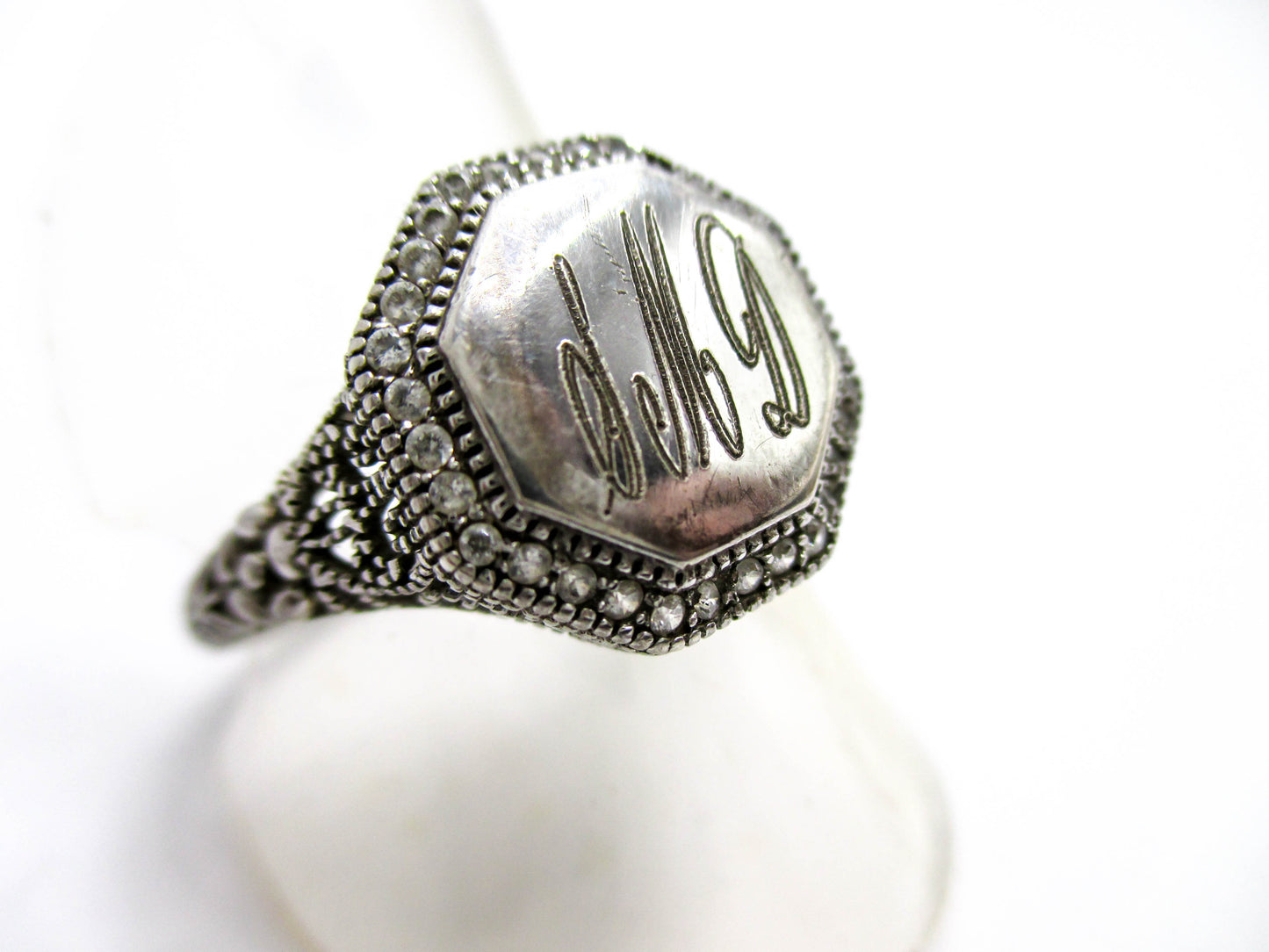 Vintage Signet Ring Sterling Silver - Middle Initial for Last Name "M"