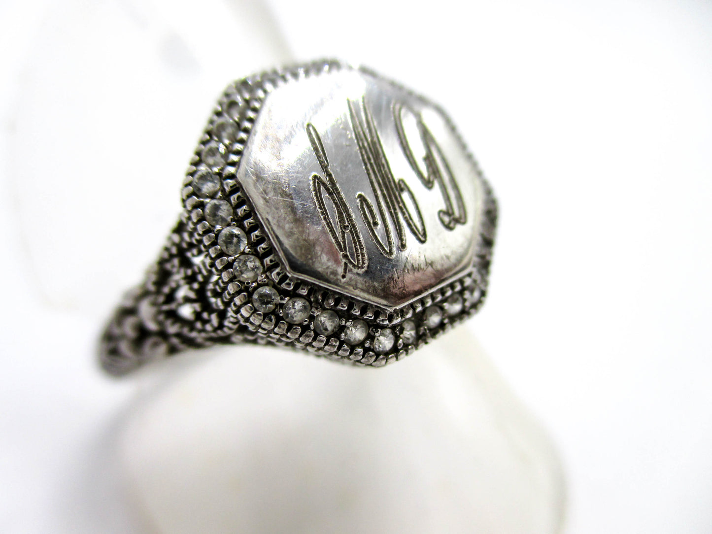 Vintage Signet Ring Sterling Silver - Middle Initial for Last Name "M"
