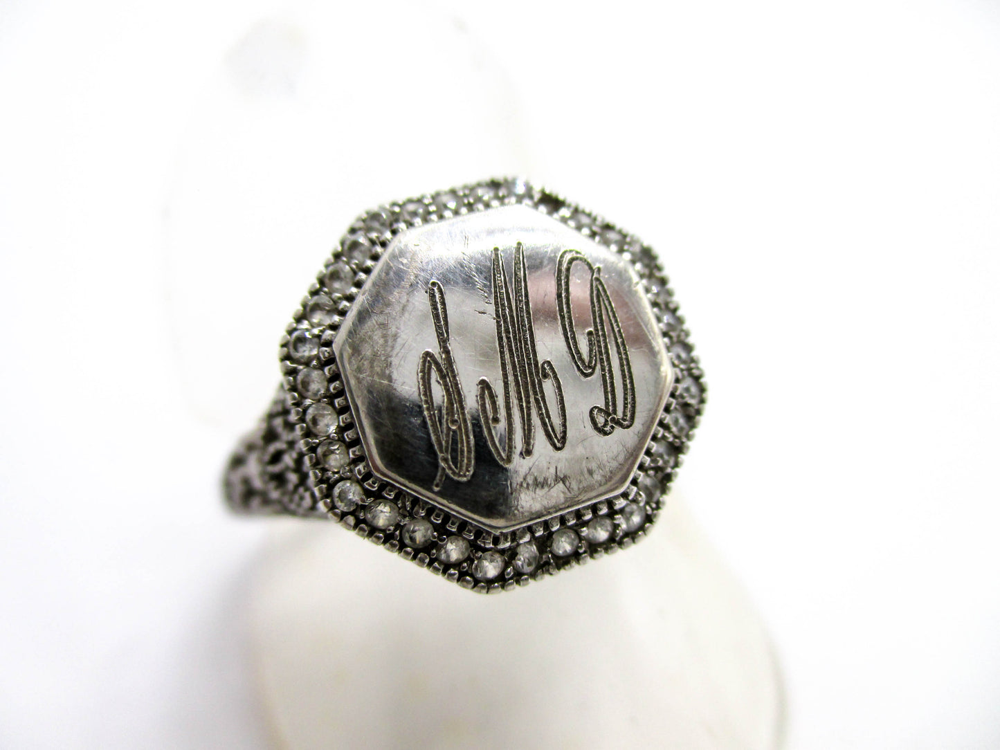 Vintage Signet Ring Sterling Silver - Middle Initial for Last Name "M"