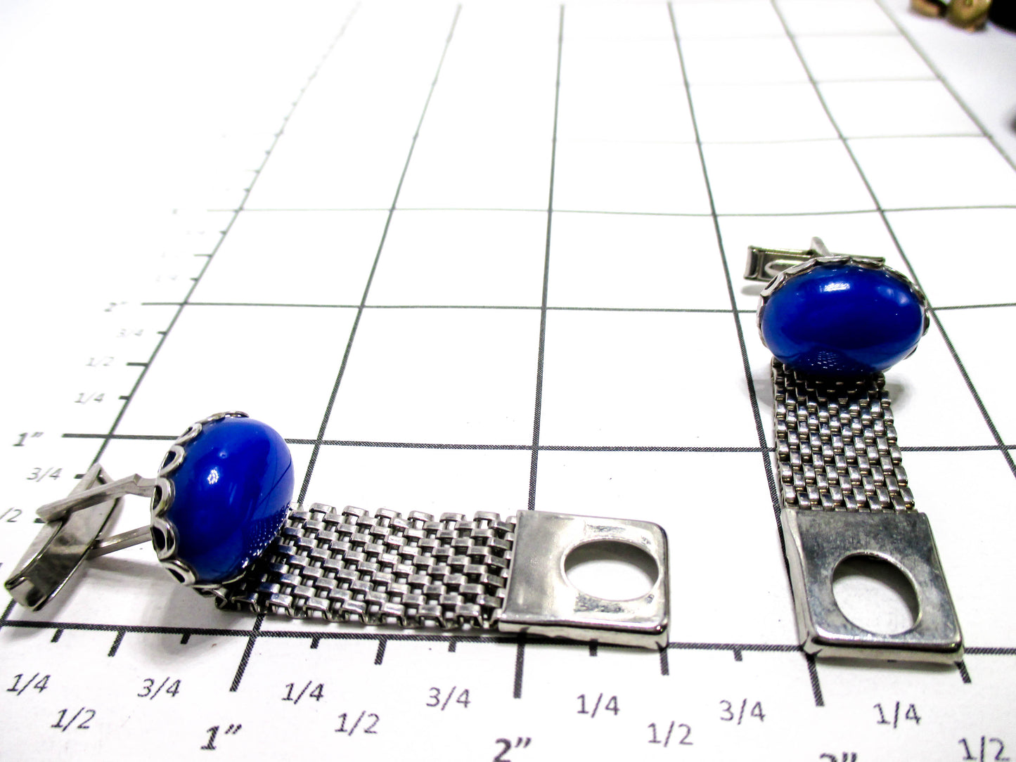 Blue Cabochon Wraparound Mesh Vintage Cufflinks