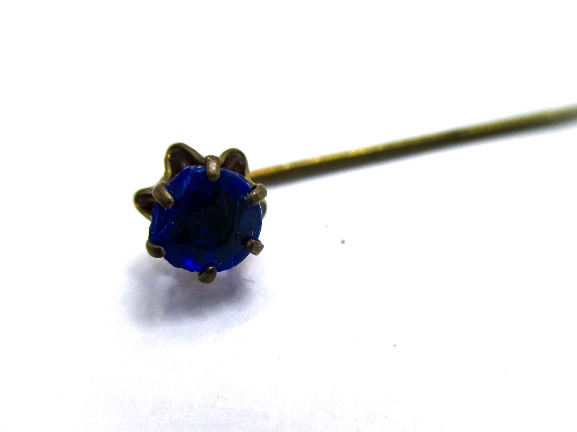 Antique Cravat Pin - Faceted Blue Glass Stick Pin