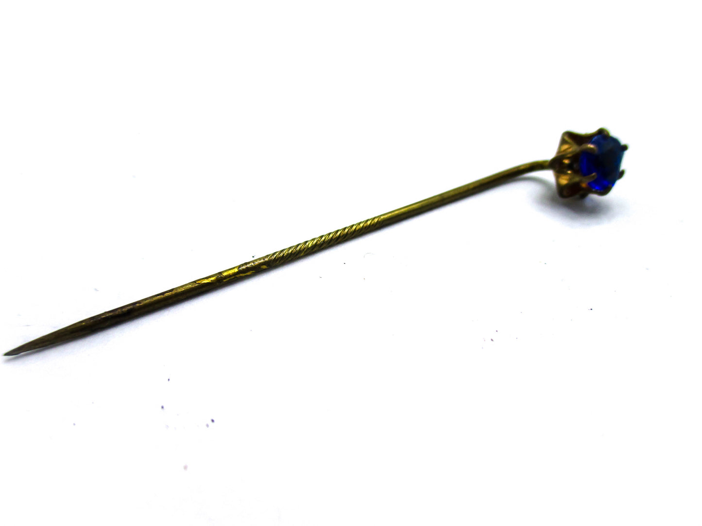 Antique Cravat Pin - Faceted Blue Glass Stick Pin