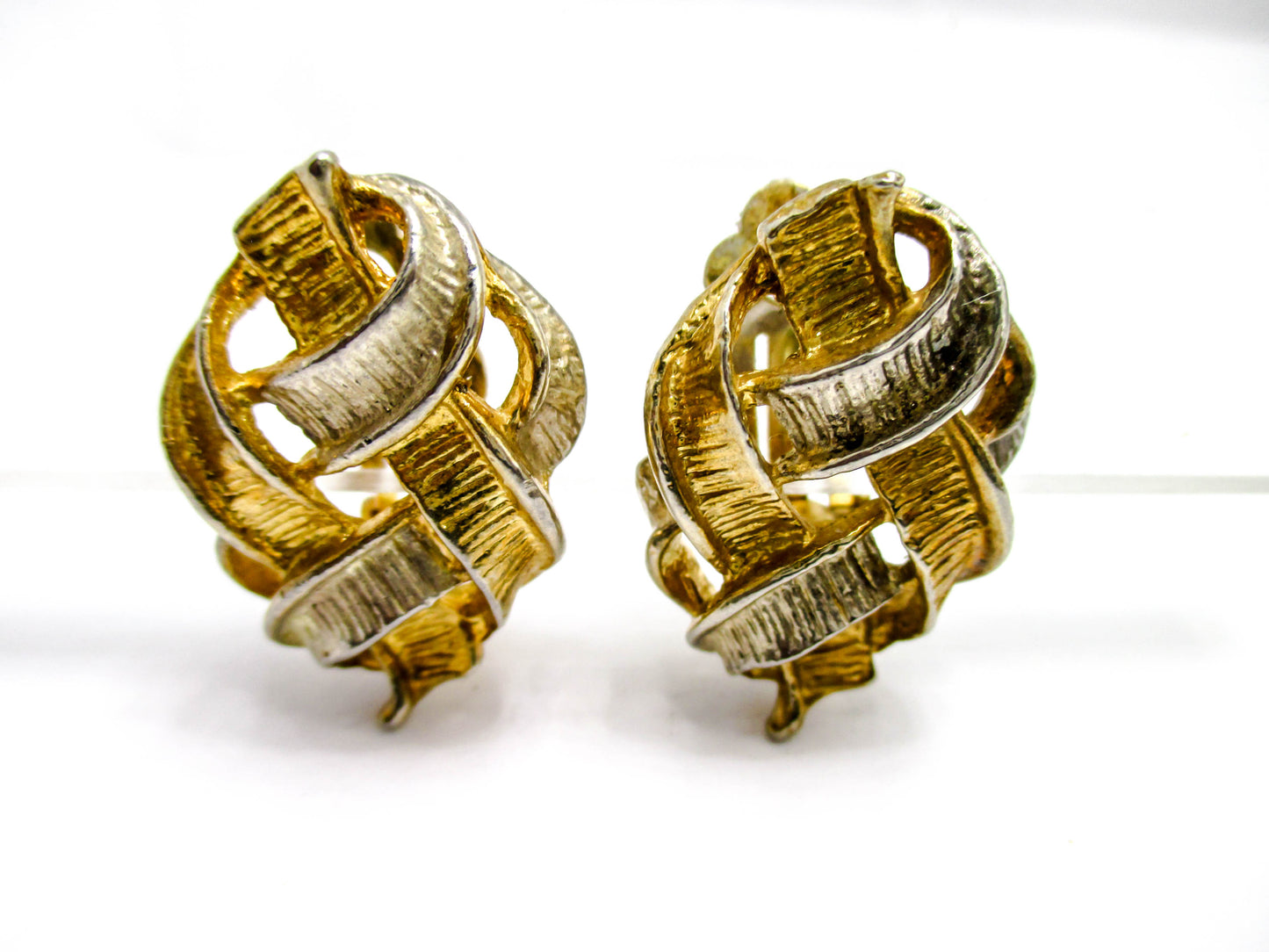 Gold and Silver Tone Chunky Clip Earrings