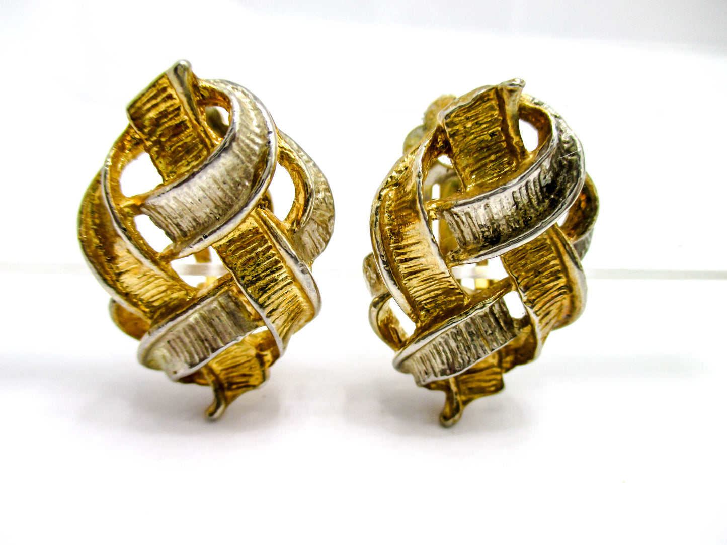 Gold and Silver Tone Chunky Clip Earrings