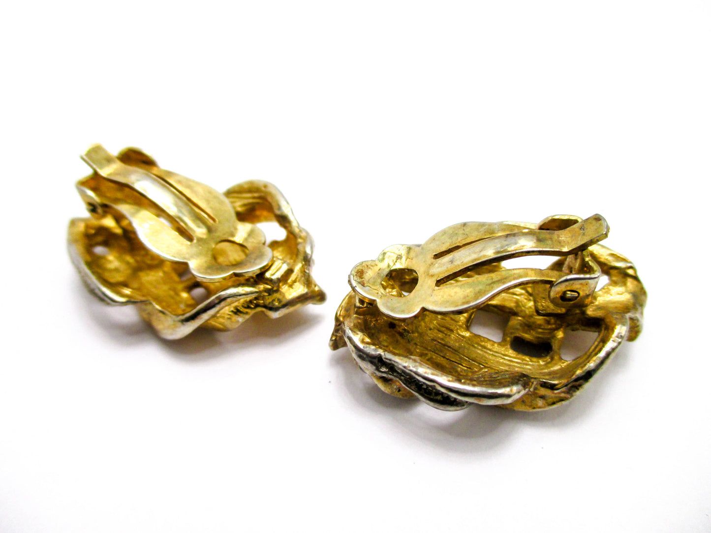 Gold and Silver Tone Chunky Clip Earrings