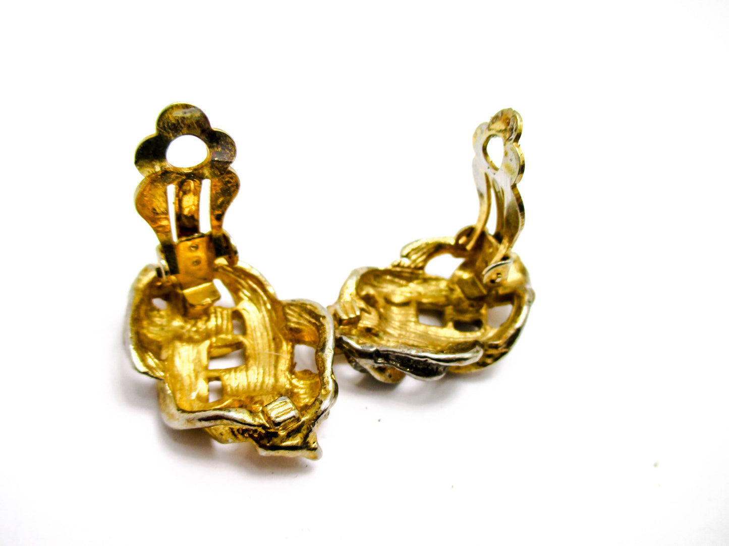 Gold and Silver Tone Chunky Clip Earrings
