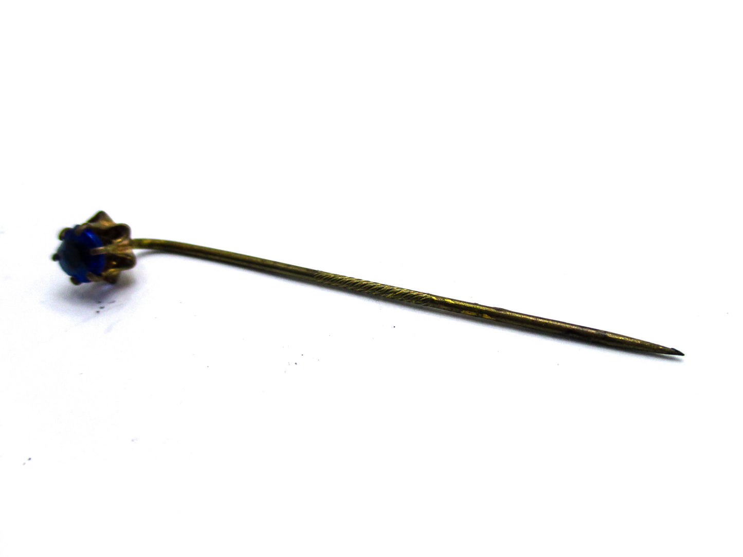 Antique Cravat Pin - Faceted Blue Glass Stick Pin