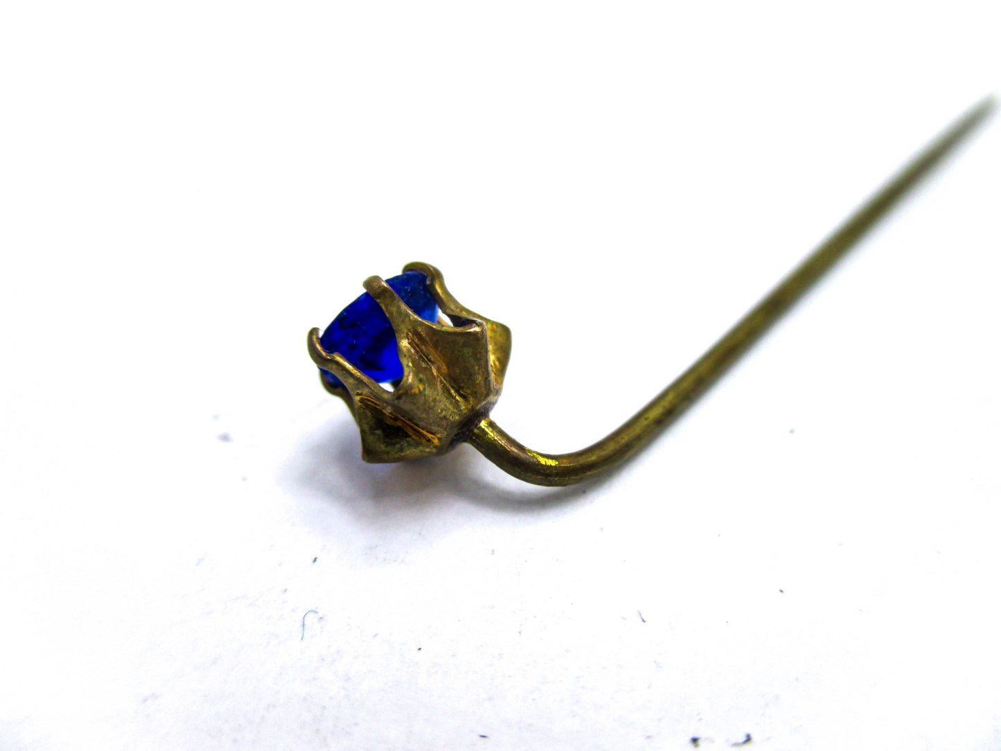 Antique Cravat Pin - Faceted Blue Glass Stick Pin