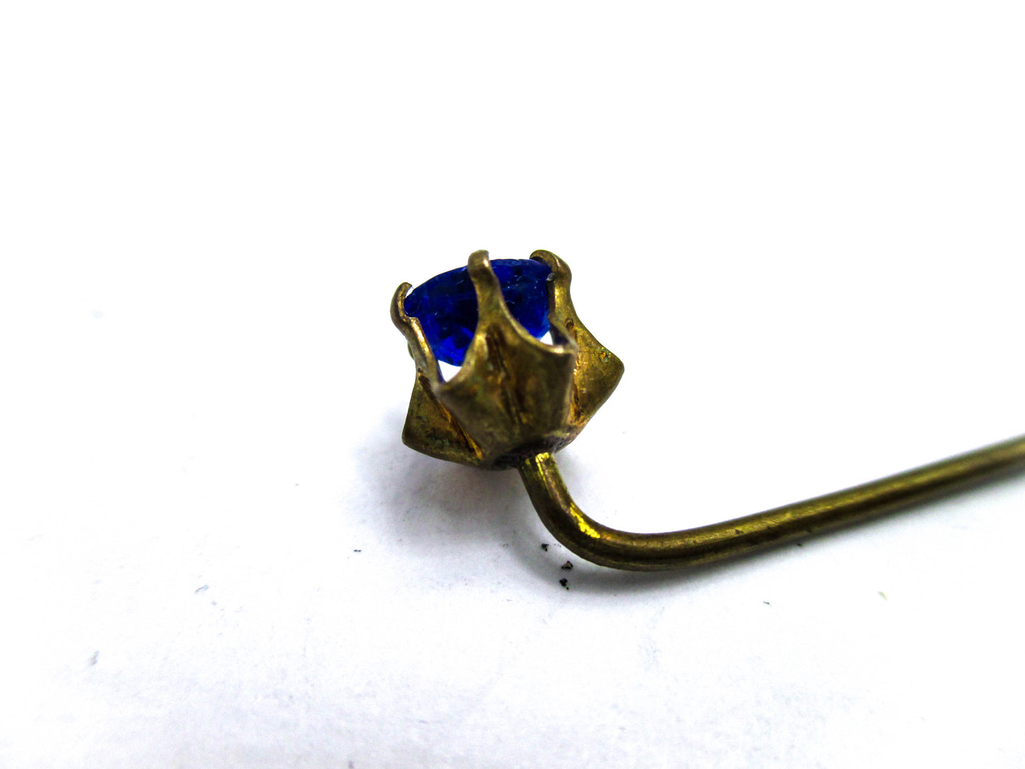 Antique Cravat Pin - Faceted Blue Glass Stick Pin