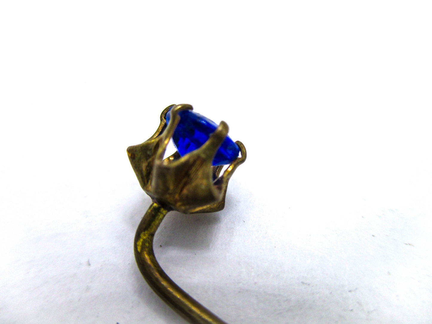 Antique Cravat Pin - Faceted Blue Glass Stick Pin