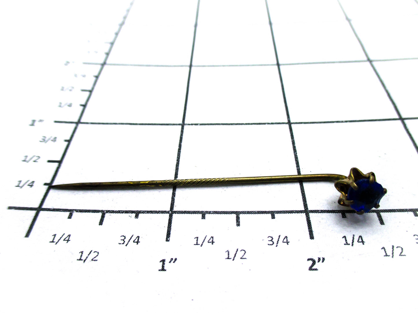 Antique Cravat Pin - Faceted Blue Glass Stick Pin