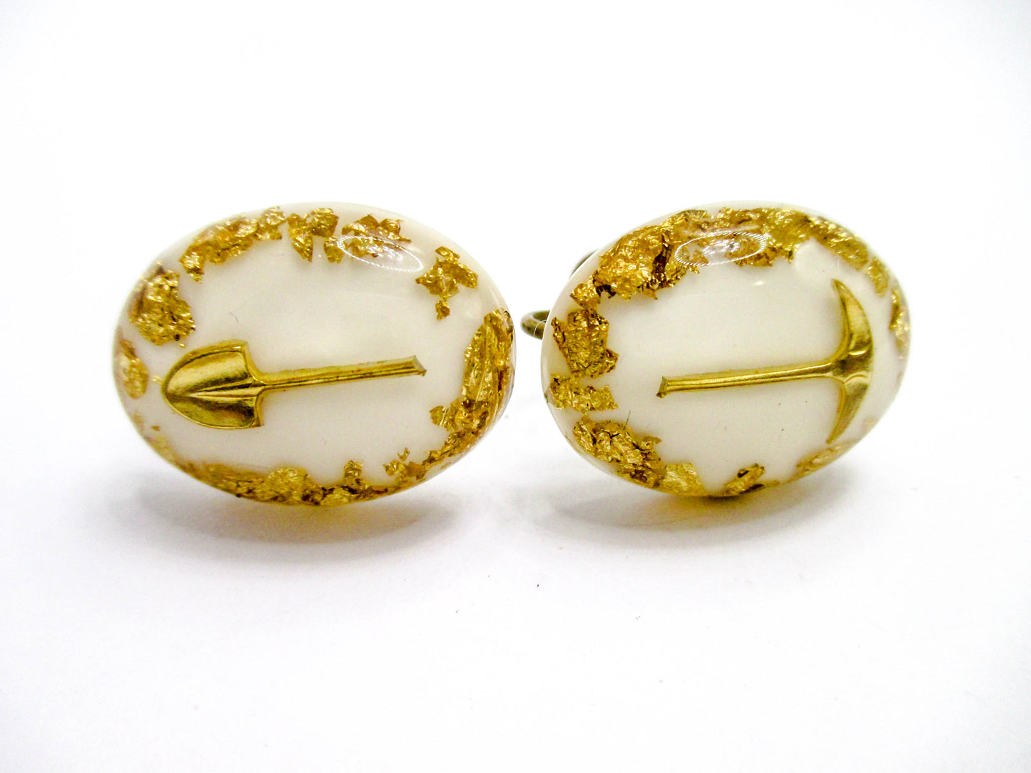 Gold Flake Pick and Shovel Vintage Earrings