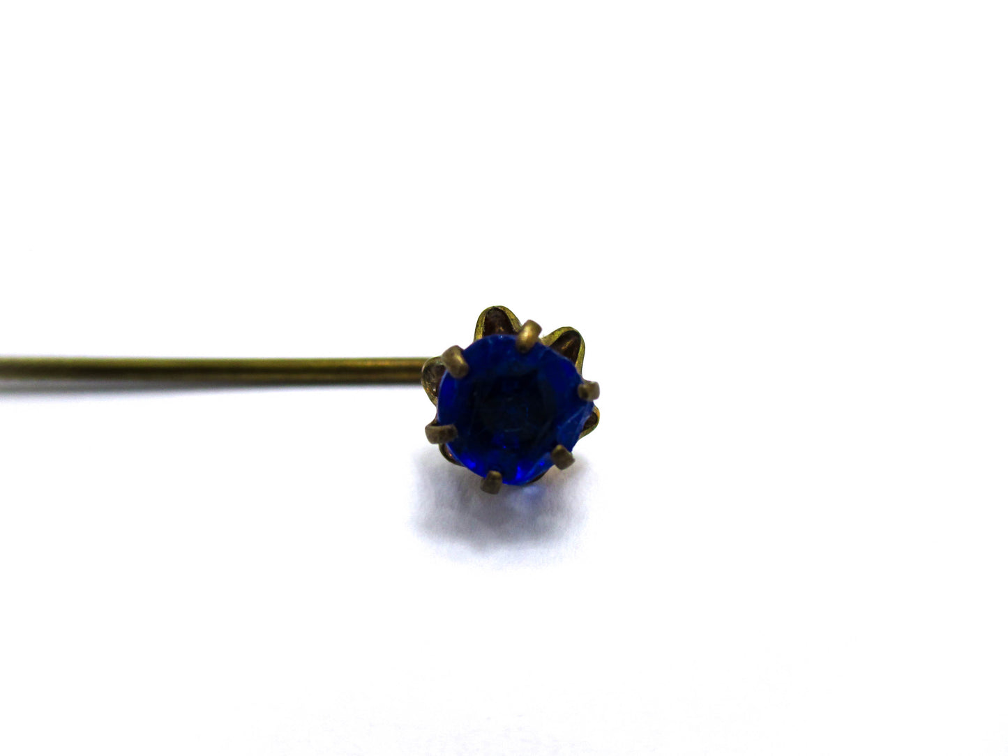 Antique Cravat Pin - Faceted Blue Glass Stick Pin