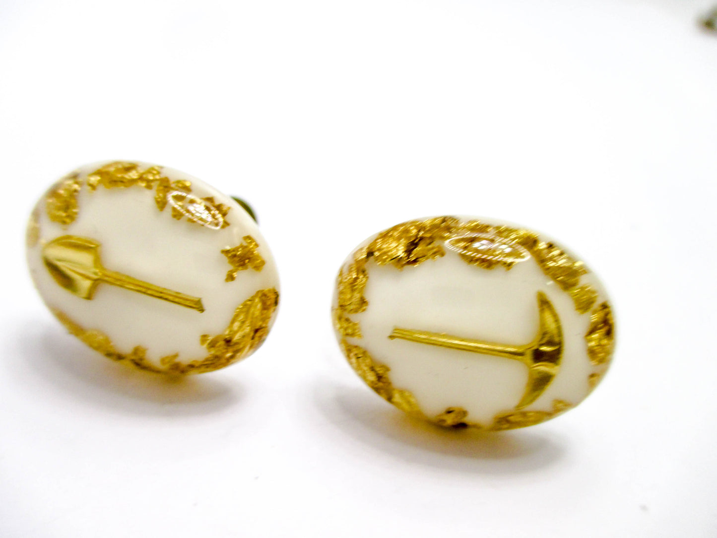 Gold Flake Pick and Shovel Vintage Earrings