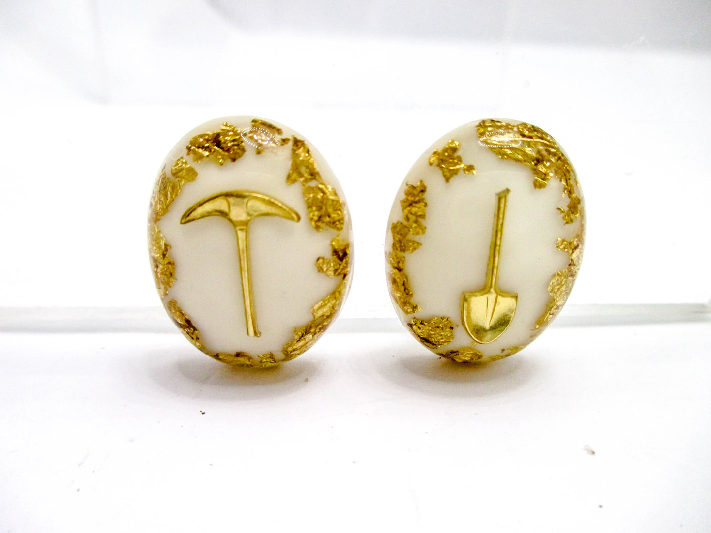Gold Flake Pick and Shovel Vintage Earrings