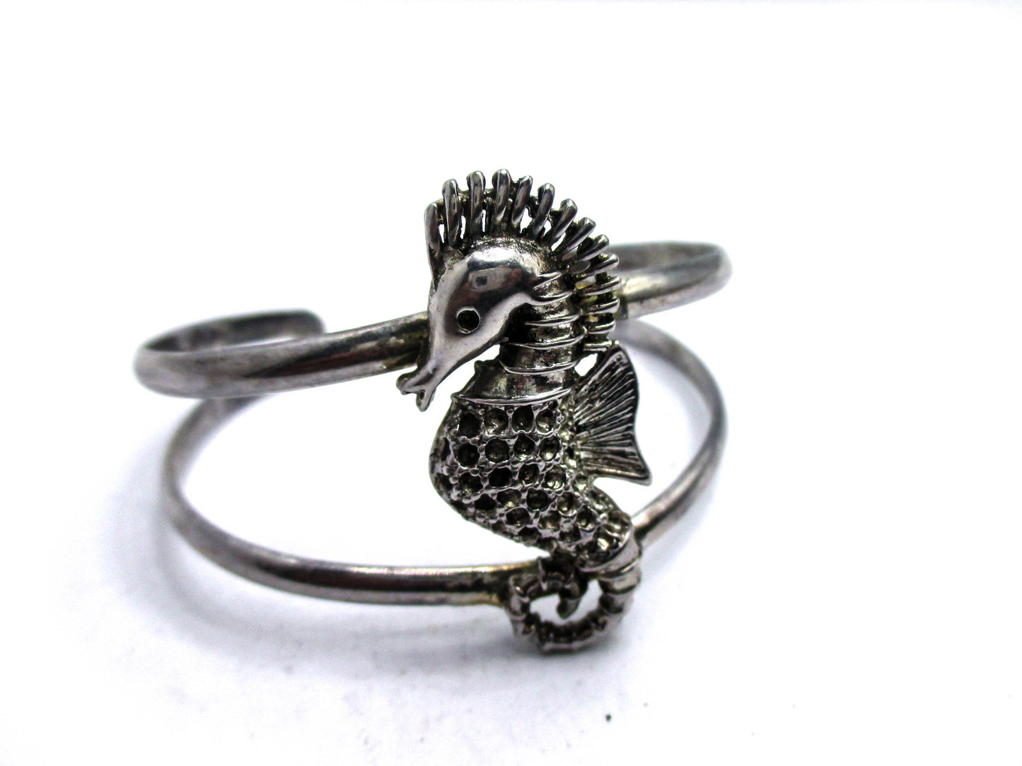 Vintage Seahorse Silver Tone Cuff Bracelet