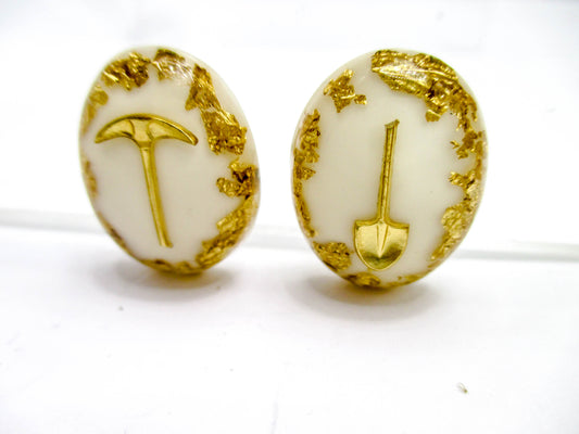 Gold Flake Pick and Shovel Vintage Earrings