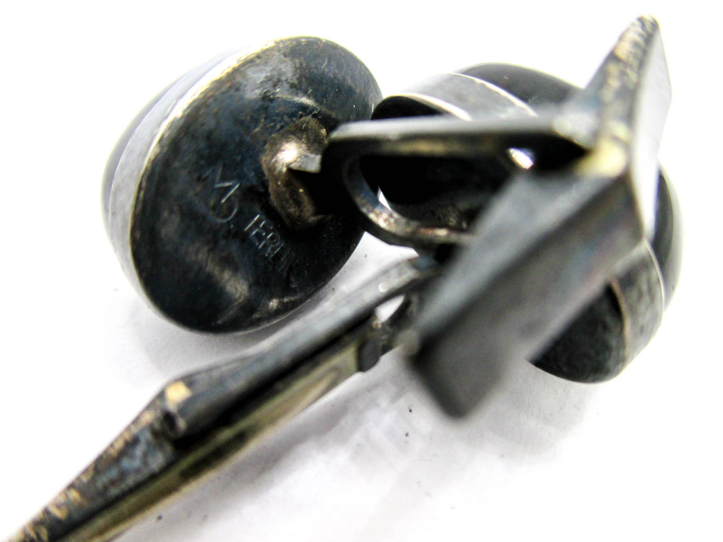 Sterling and Black Tigers Eye Cabochon Cufflink Set